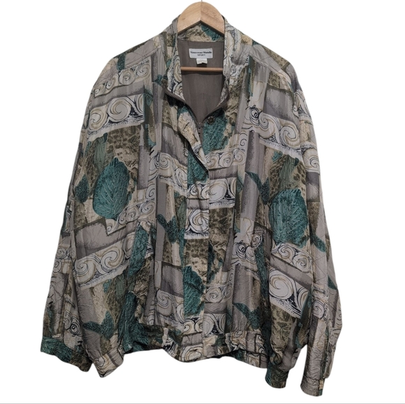 Nouveau Monde Sport Vintage Patterned Women's Silk Jacket Size 2X - Picture 1 of 12